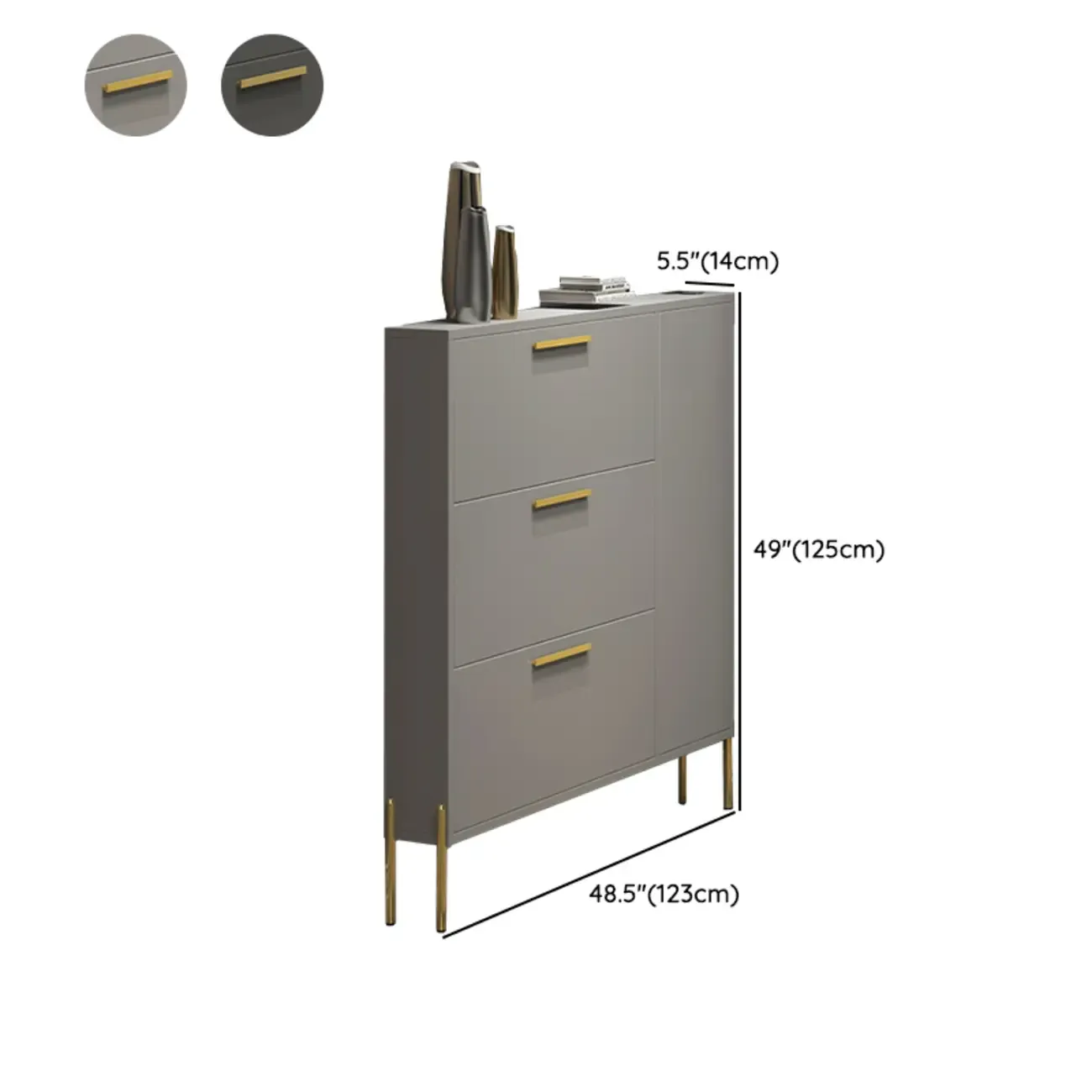 3-Tier Narrow Dark Gray Drop-Front Wood Shoe Cabinet Image - 17