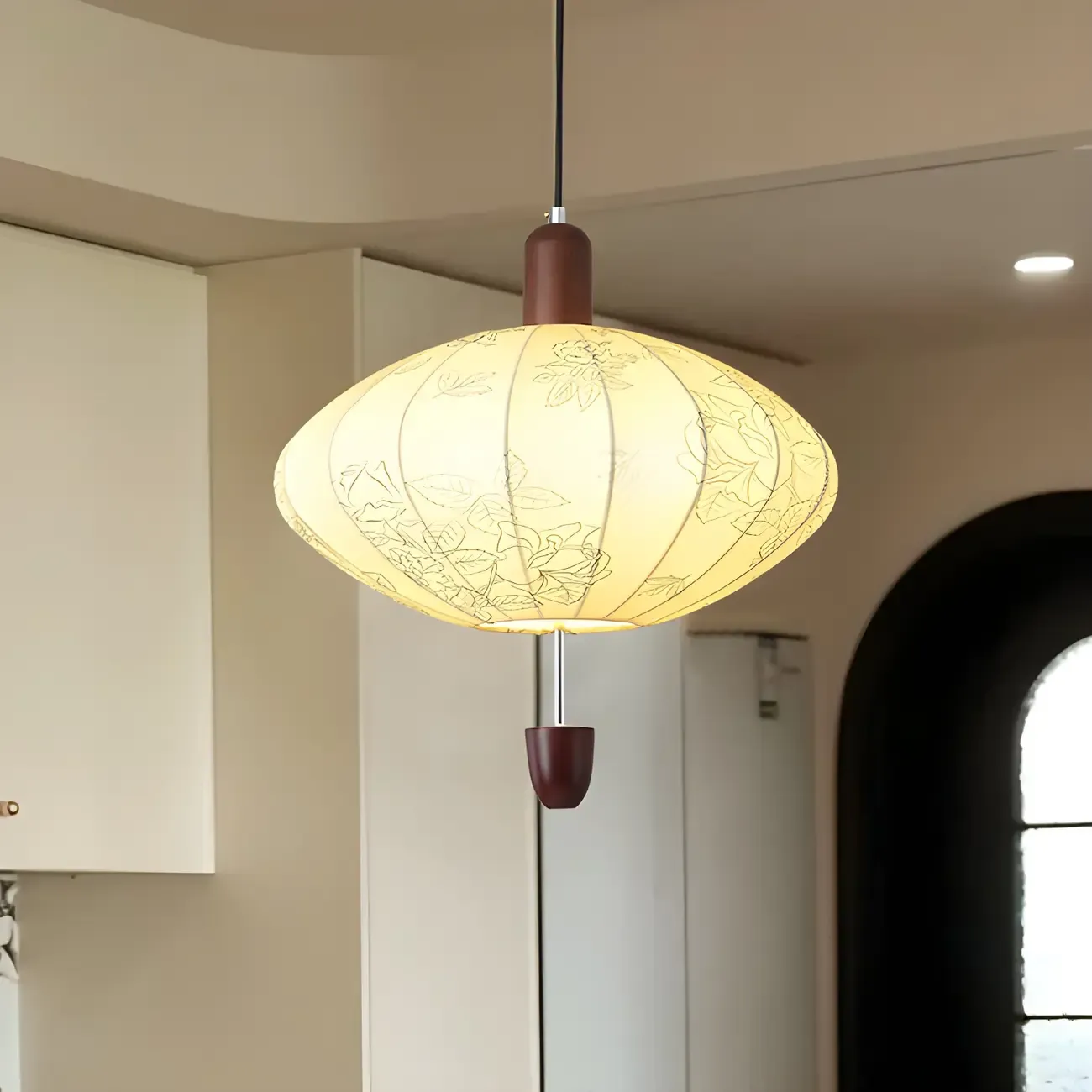 Elegant Floral Fabric Pendant Chandelier for Living Room Image - 7