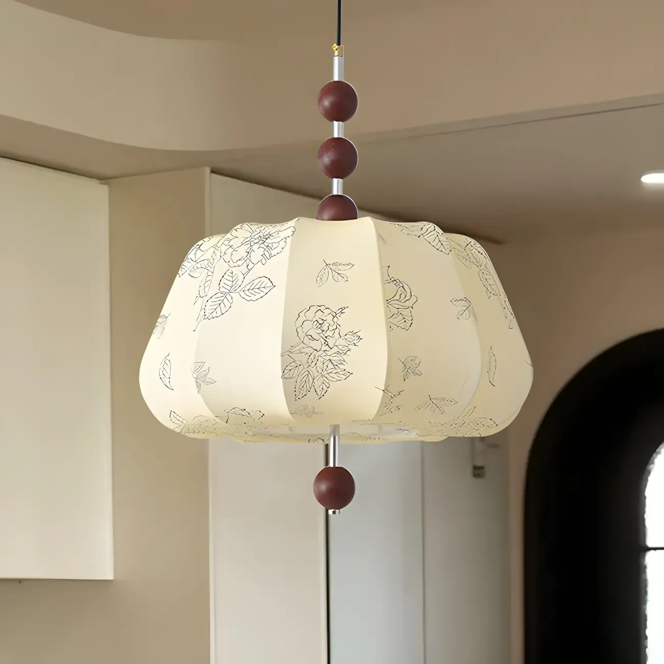 Elegant Floral Fabric Pendant Chandelier for Living Room Image - 4
