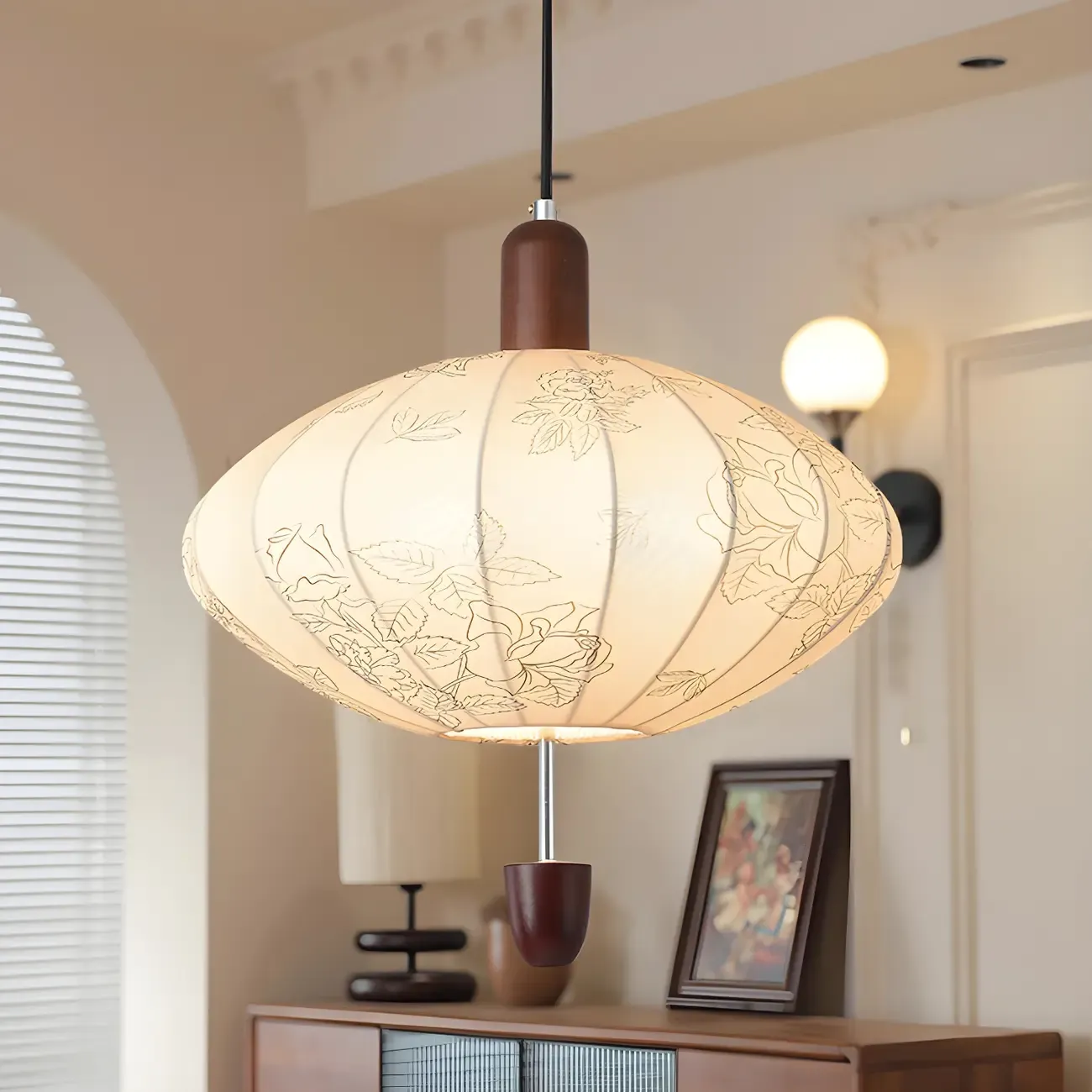 Elegant Floral Fabric Pendant Chandelier for Living Room Image - 5