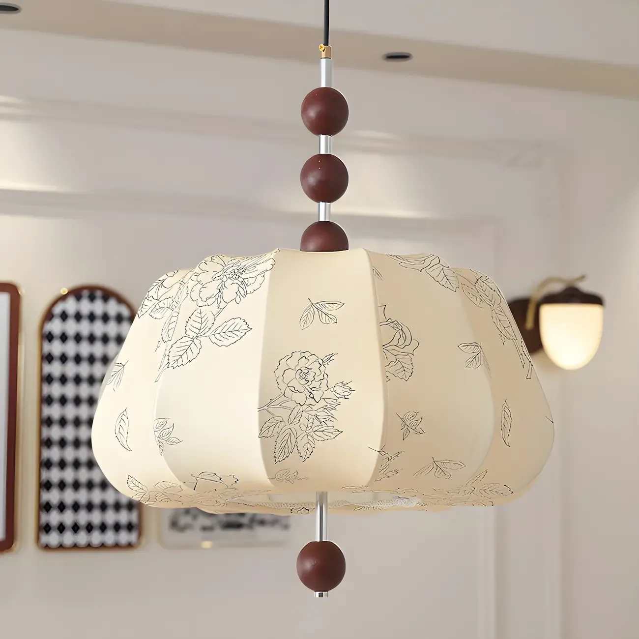 Elegant Floral Fabric Pendant Chandelier for Living Room Image - 3