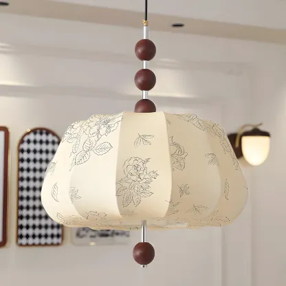 Elegant Floral Fabric Pendant Chandelier for Living Room Image - 3