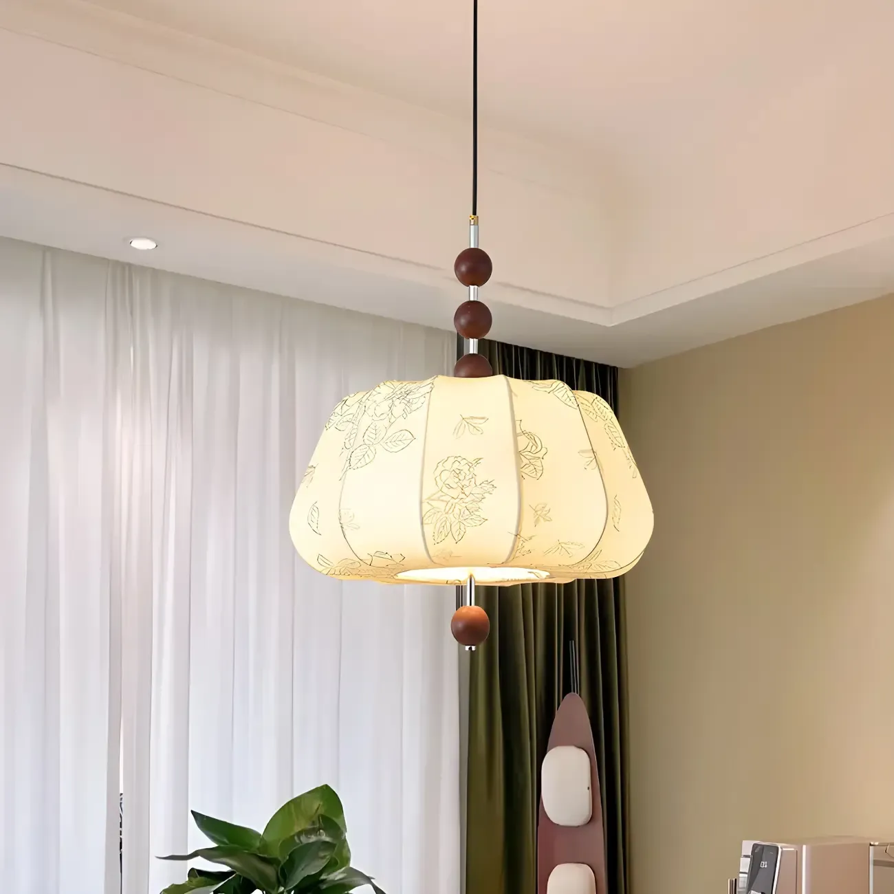 Elegant Floral Fabric Pendant Chandelier for Living Room Image - 1