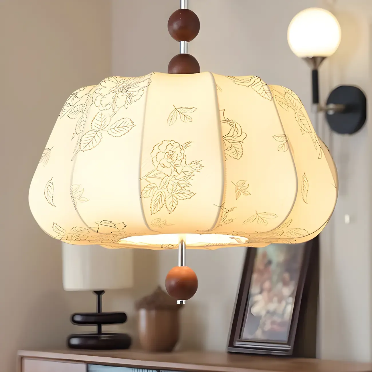 Elegant Floral Fabric Pendant Chandelier for Living Room Image - 2