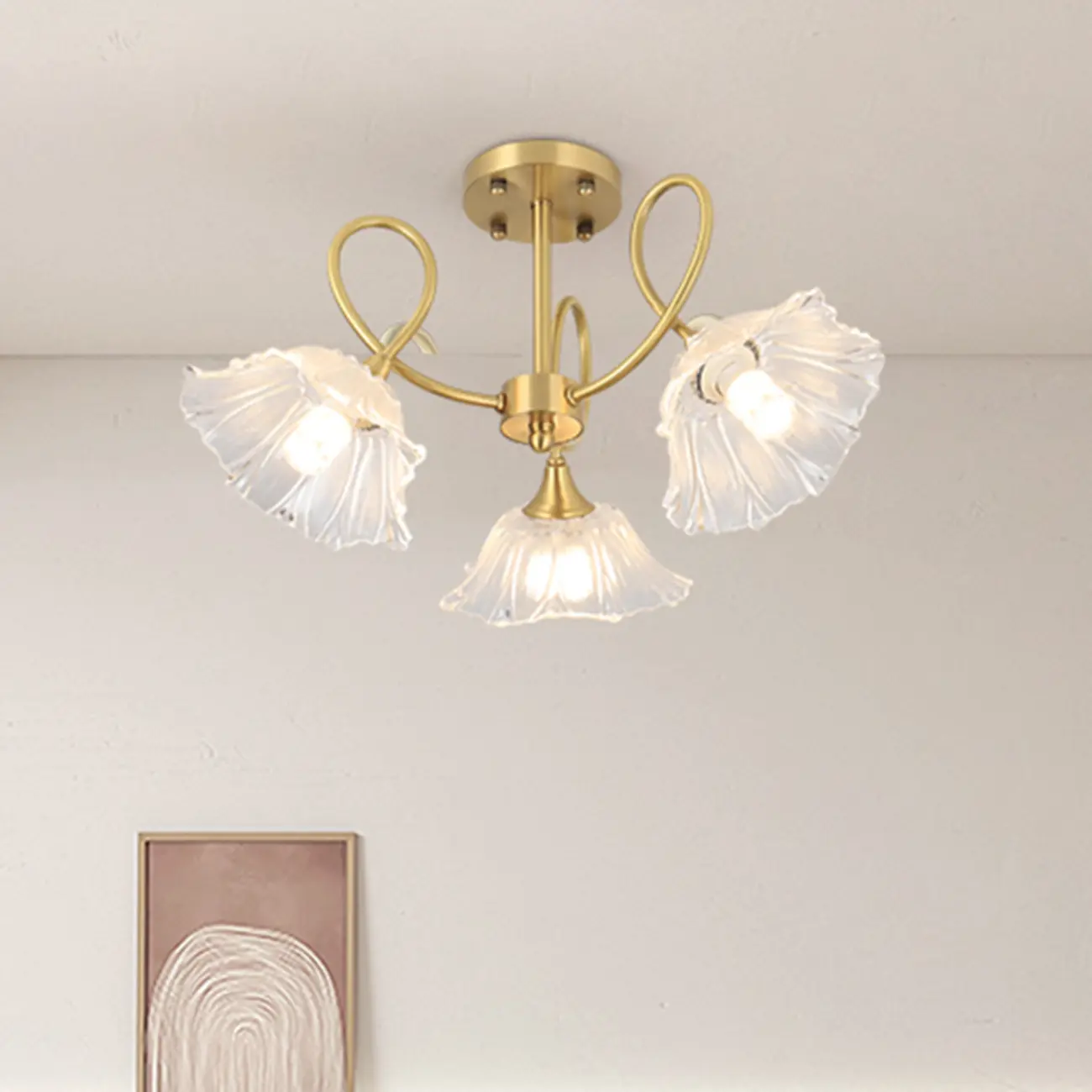 Flower Shaped Modern Gold Semi-Flush Ceiling Light with 3-Light Image - 1 | homeyfad