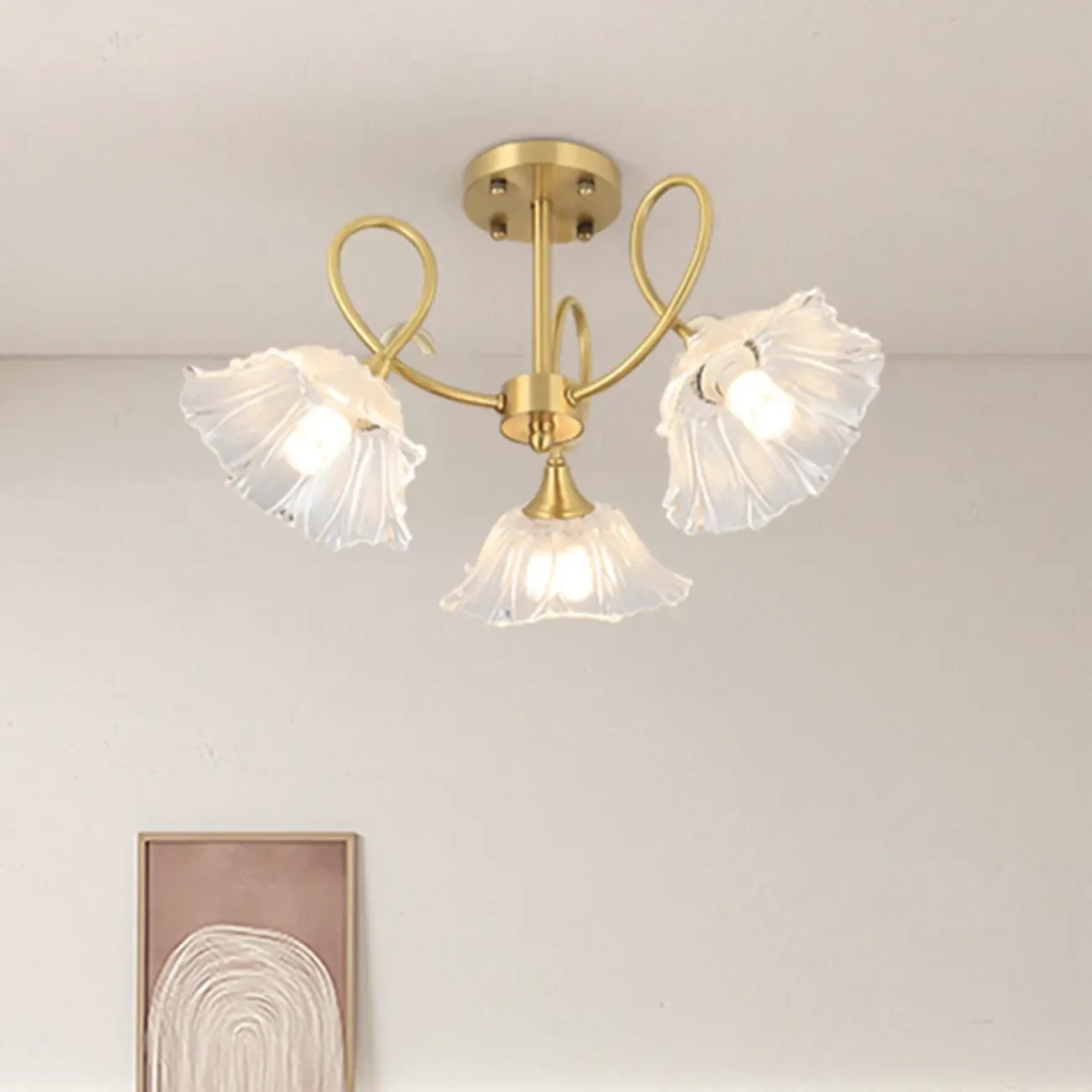 Flower Shaped Modern Gold Semi-Flush Ceiling Light with 3-Light Image - 1