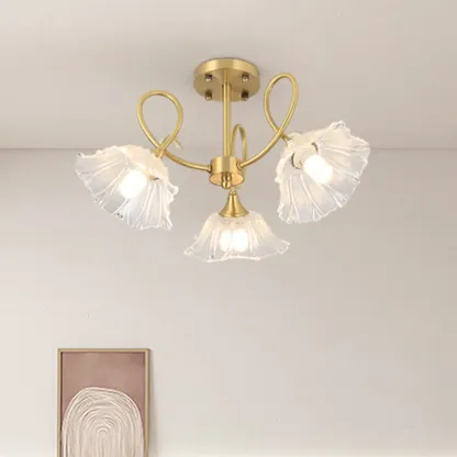 Flower Shaped Modern Gold Semi-Flush Ceiling Light with 3-Light Image - 1