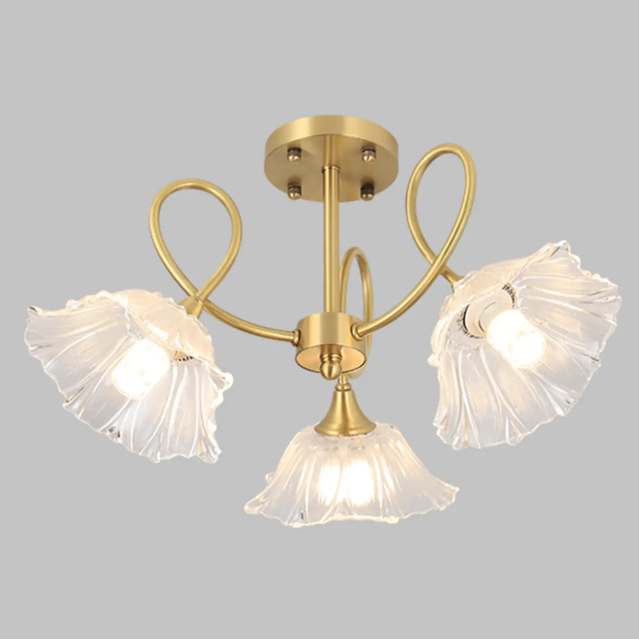 Flower Shaped Modern Gold Semi-Flush Ceiling Light with 3-Light Image - 2 | homeyfad
