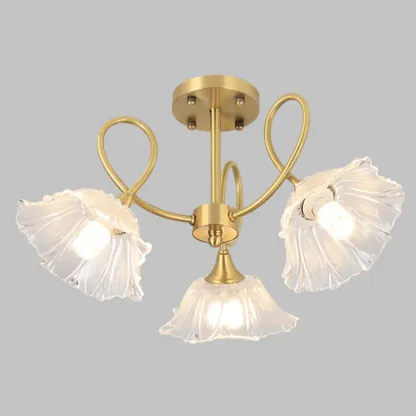 Flower Shaped Modern Gold Semi-Flush Ceiling Light with 3-Light Image - 2