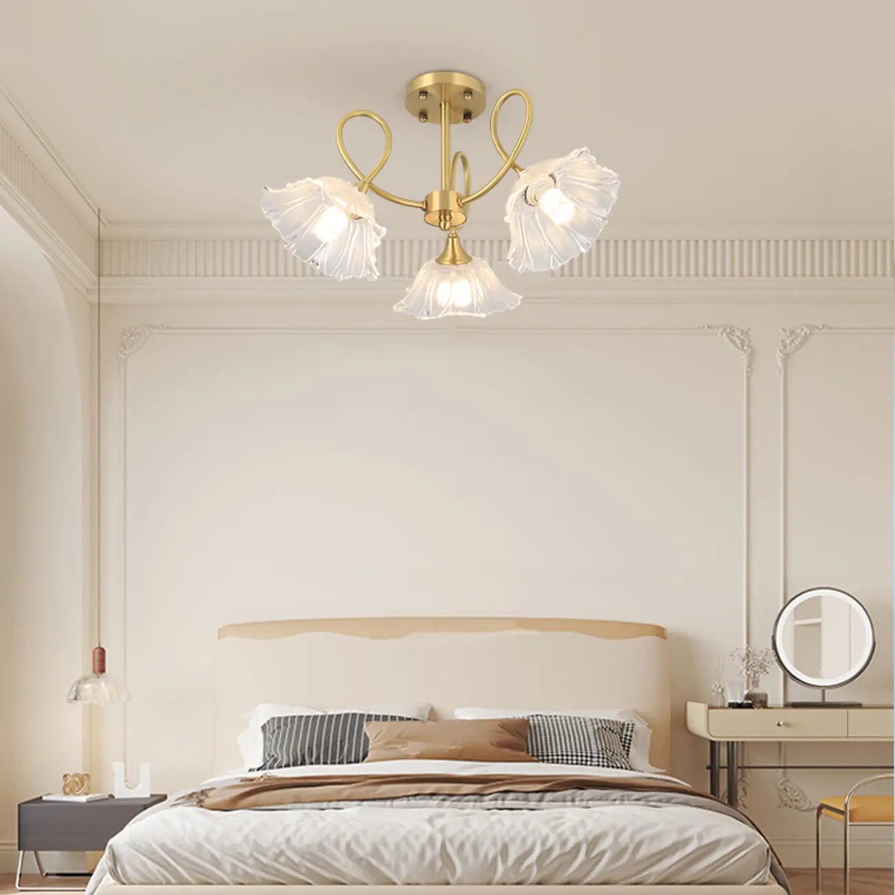 Flower Shaped Modern Gold Semi-Flush Ceiling Light with 3-Light Image - 3 | homeyfad