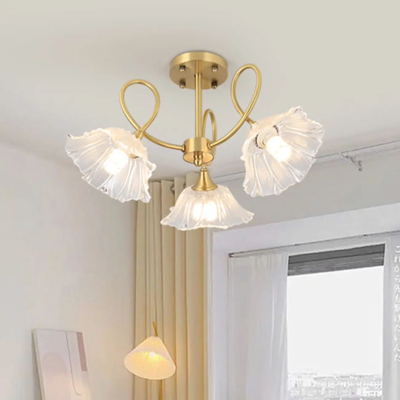 Flower Shaped Modern Gold Semi-Flush Ceiling Light with 3-Light Image - 4 | homeyfad