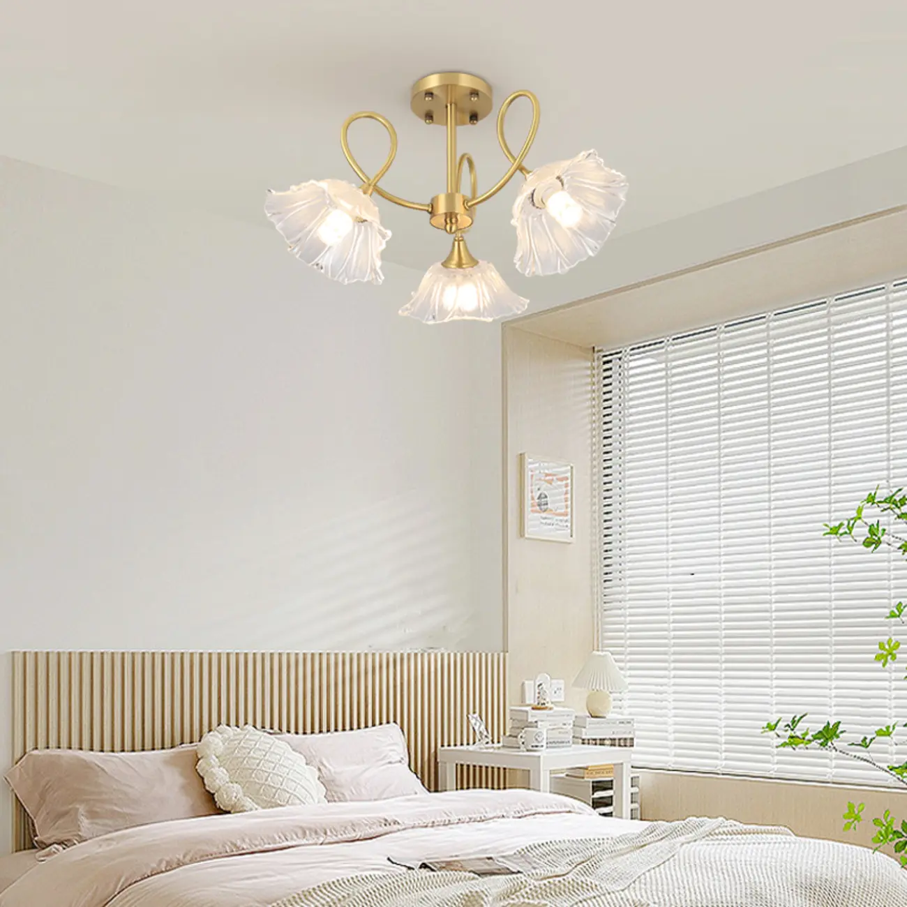 Flower Shaped Modern Gold Semi-Flush Ceiling Light with 3-Light Image - 5 | homeyfad