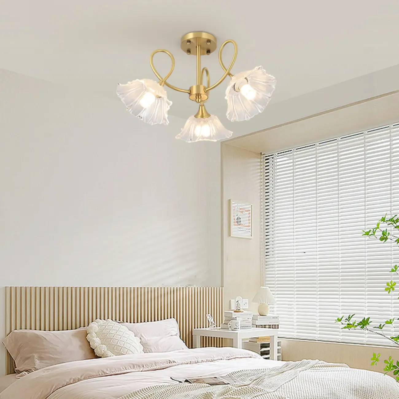 Flower Shaped Modern Gold Semi-Flush Ceiling Light with 3-Light Image - 5