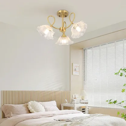 Flower Shaped Modern Gold Semi-Flush Ceiling Light with 3-Light Image - 5