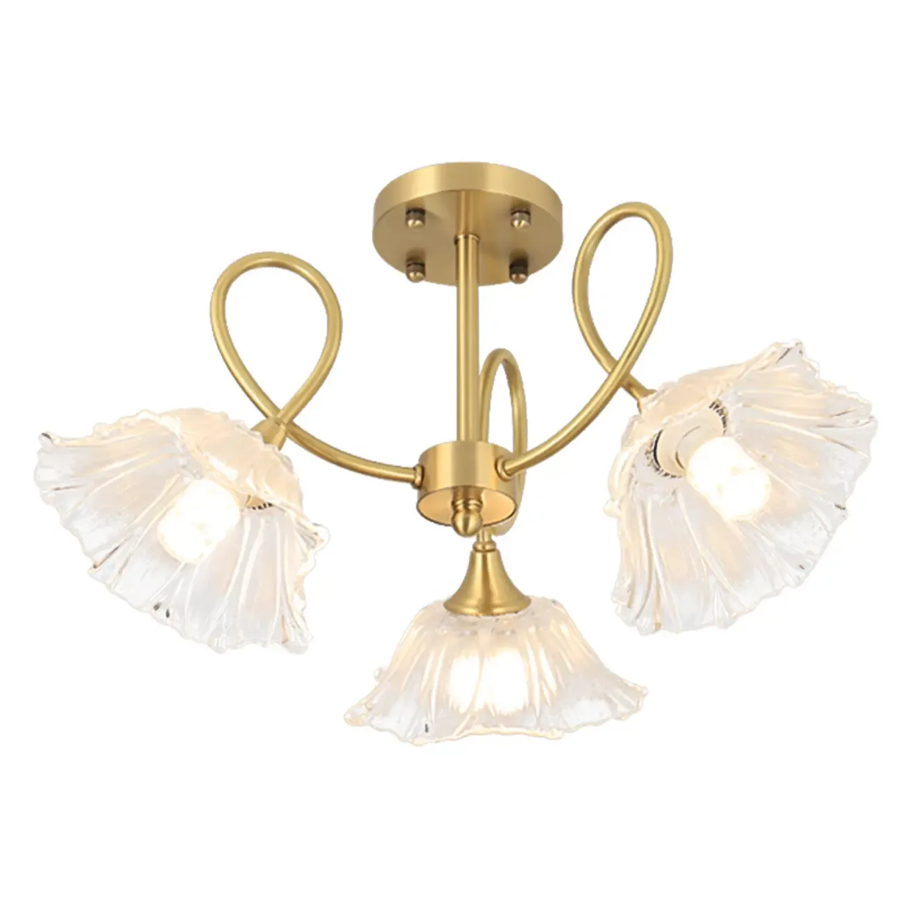 Flower Shaped Modern Gold Semi-Flush Ceiling Light with 3-Light Image - 6