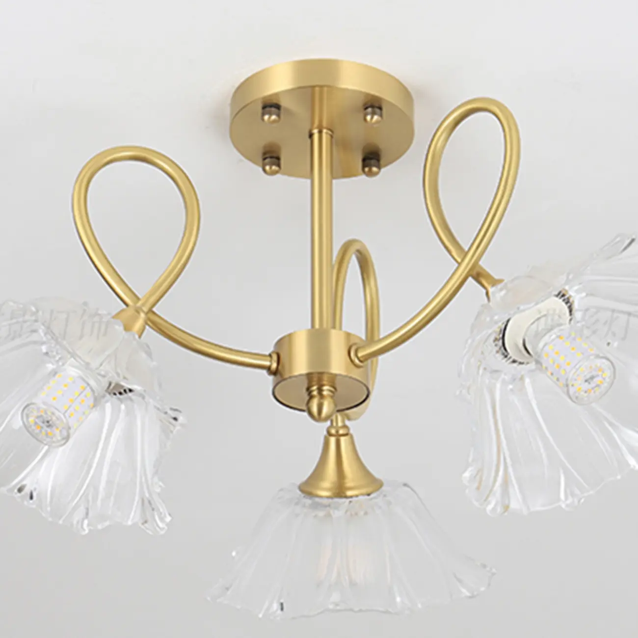 Flower Shaped Modern Gold Semi-Flush Ceiling Light with 3-Light Image - 8 | homeyfad
