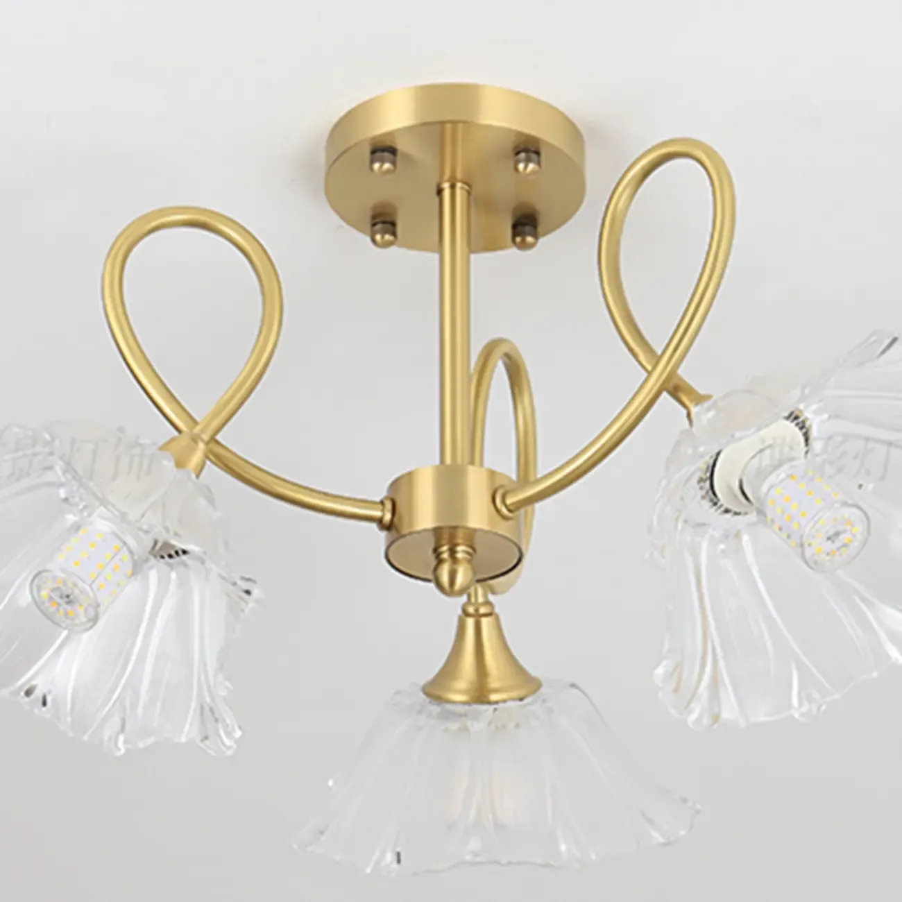 Flower Shaped Modern Gold Semi-Flush Ceiling Light with 3-Light Image - 8