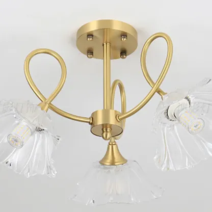 Flower Shaped Modern Gold Semi-Flush Ceiling Light with 3-Light Image - 8