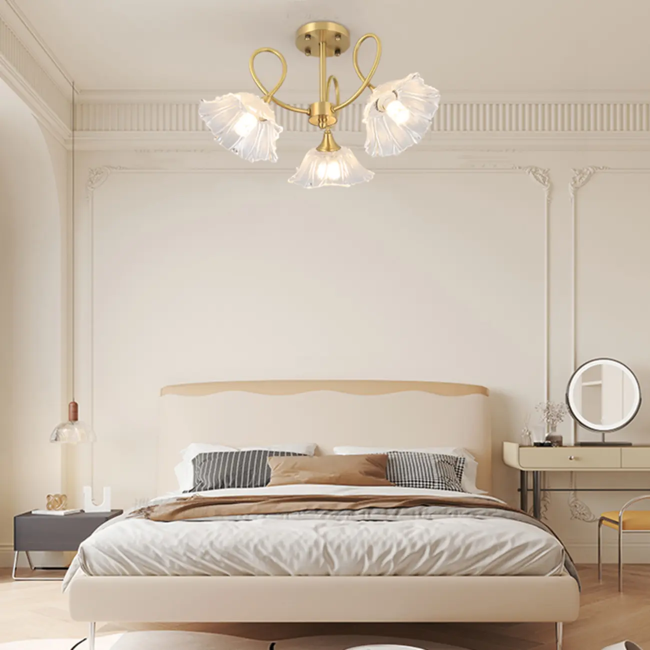 Flower Shaped Modern Gold Semi-Flush Ceiling Light with 3-Light Image - 12 | homeyfad
