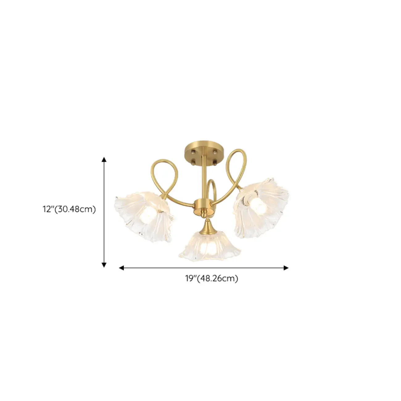 Flower Shaped Modern Gold Semi-Flush Ceiling Light with 3-Light #size