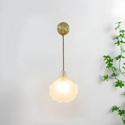 Modern Gold Shell Wall Light with Frosted Glass for Bedroom Image - 1