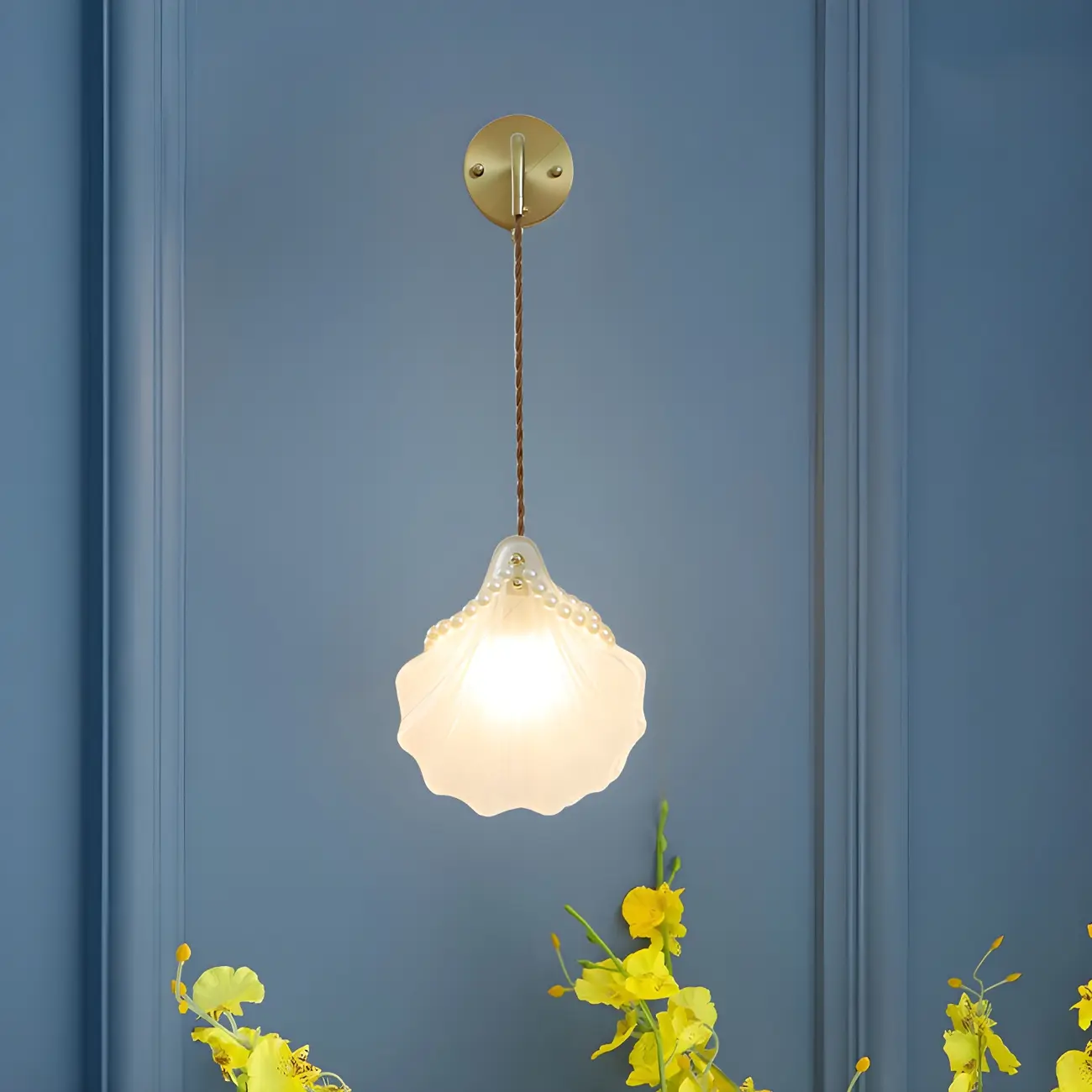 Modern Gold Shell Wall Light with Frosted Glass for Bedroom Image - 3 | homeyfad