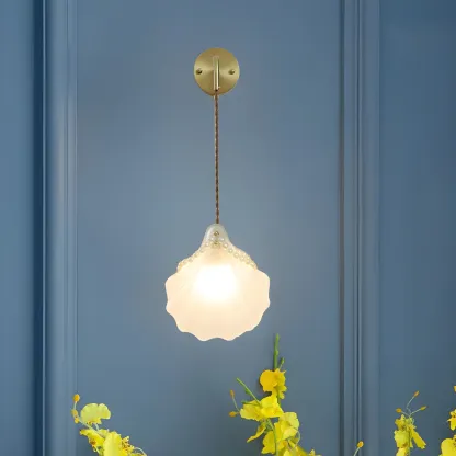 Modern Gold Shell Wall Light with Frosted Glass for Bedroom Image - 3