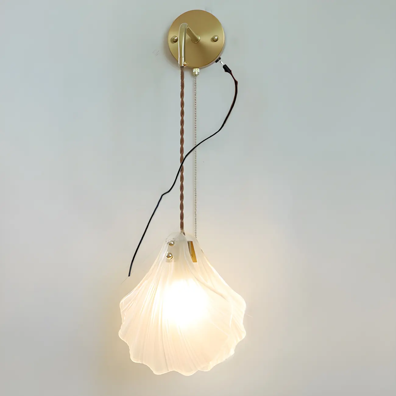 Modern Gold Shell Wall Light with Frosted Glass for Bedroom Image - 4 | homeyfad