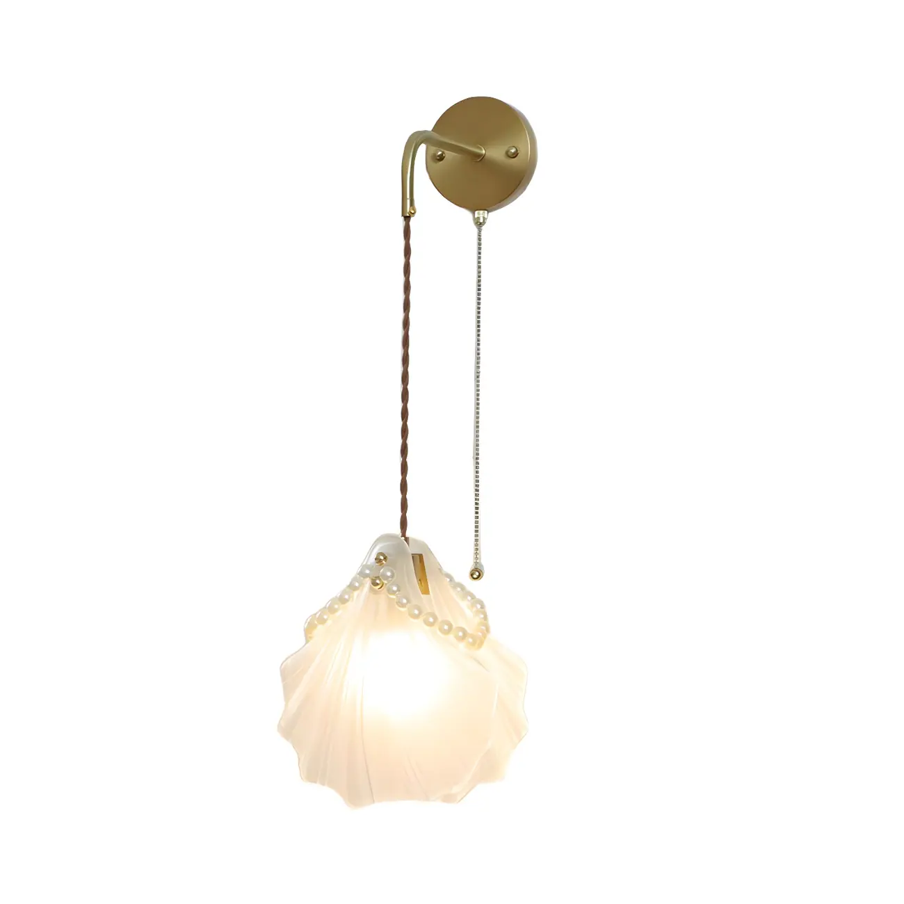 Modern Gold Shell Wall Light with Frosted Glass for Bedroom Image - 5 | homeyfad