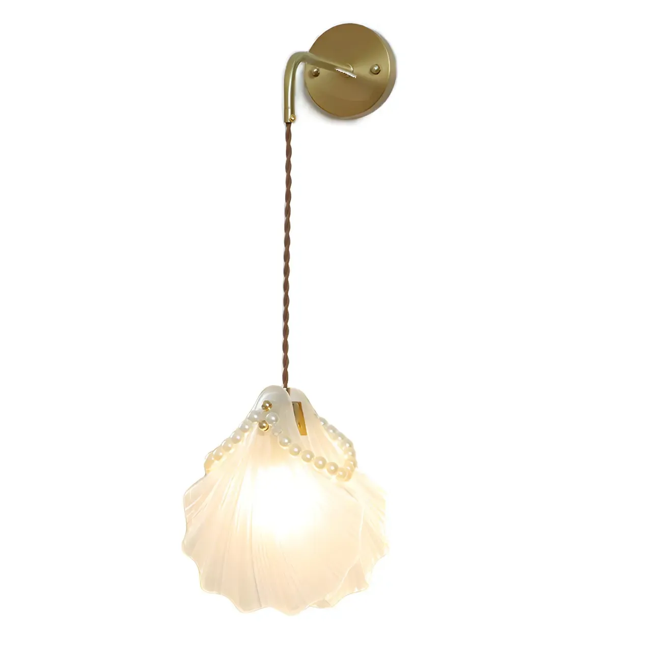 Modern Gold Shell Wall Light with Frosted Glass for Bedroom Image - 6