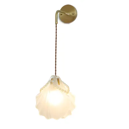 Modern Gold Shell Wall Light with Frosted Glass for Bedroom Image - 6