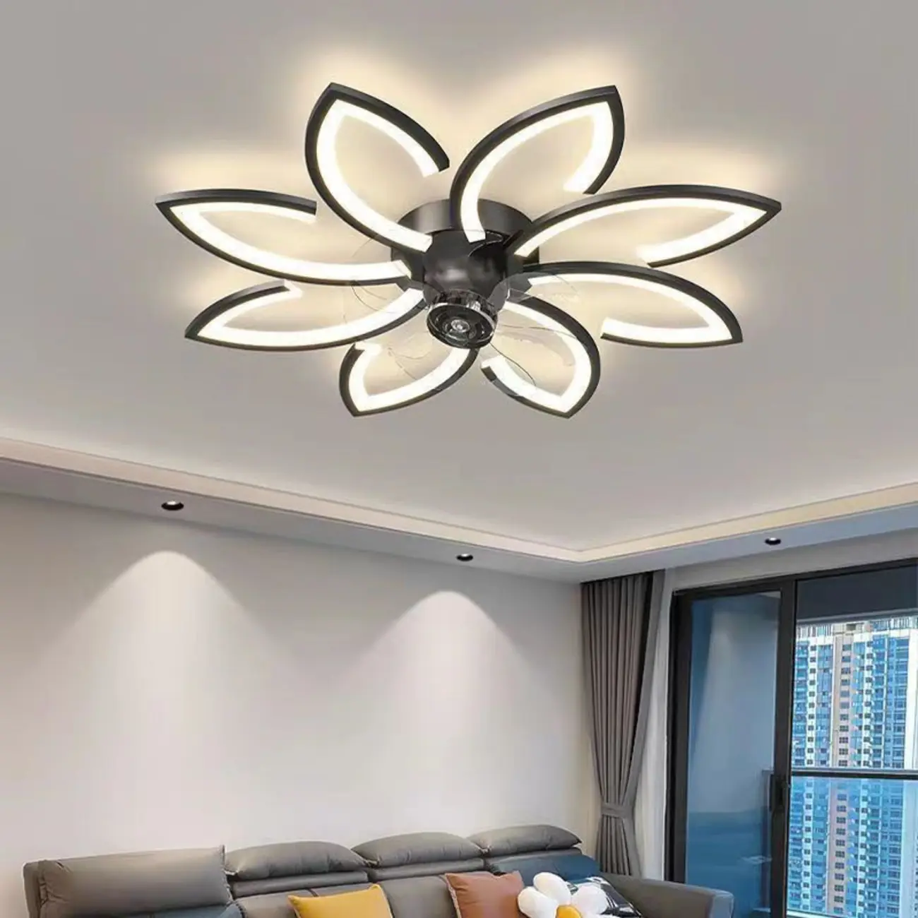 3-Blade Black Flower Ceiling Fan with Light Remote Image - 1 | homeyfad