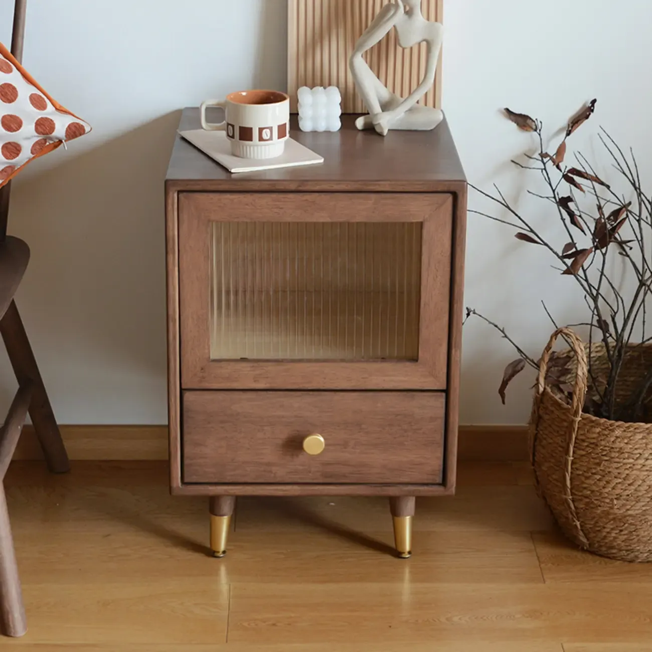 Vintage Brown Wood 2-Drawer Nightstand Image - 1