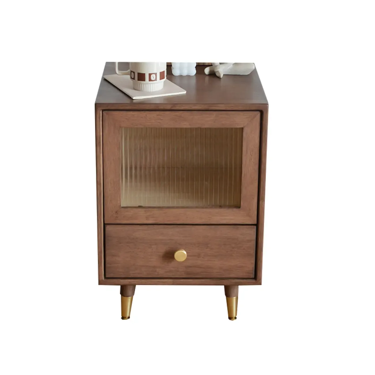 Vintage Brown Wood 2-Drawer Nightstand Image - 5