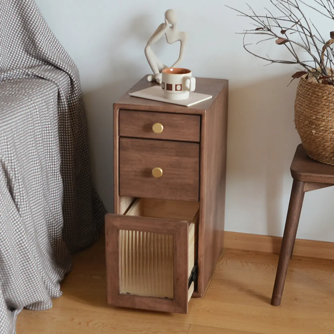 Vintage Brown Wood 2-Drawer Nightstand Image - 3 | homeyfad