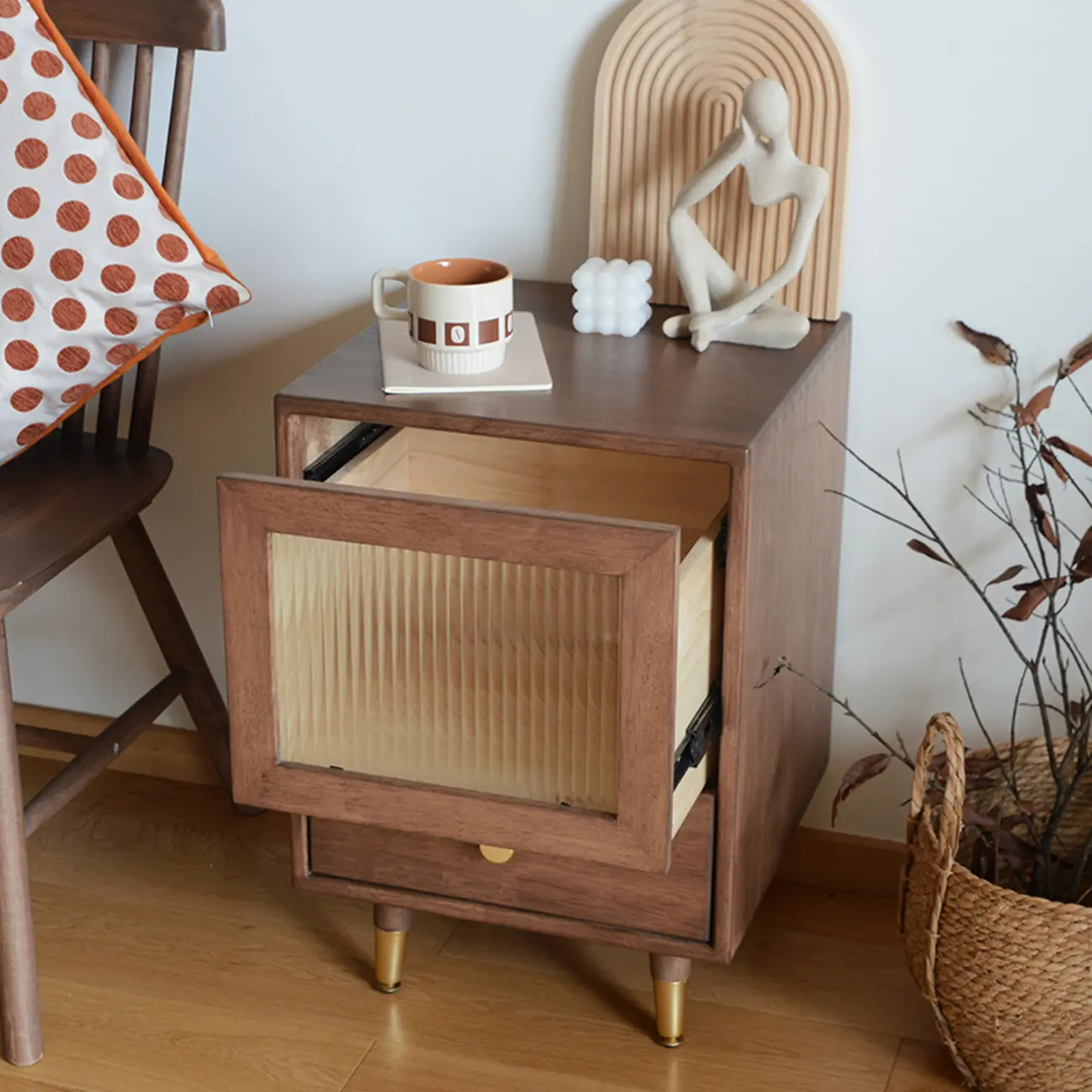 Vintage Brown Wood 2-Drawer Nightstand Image - 2 | homeyfad