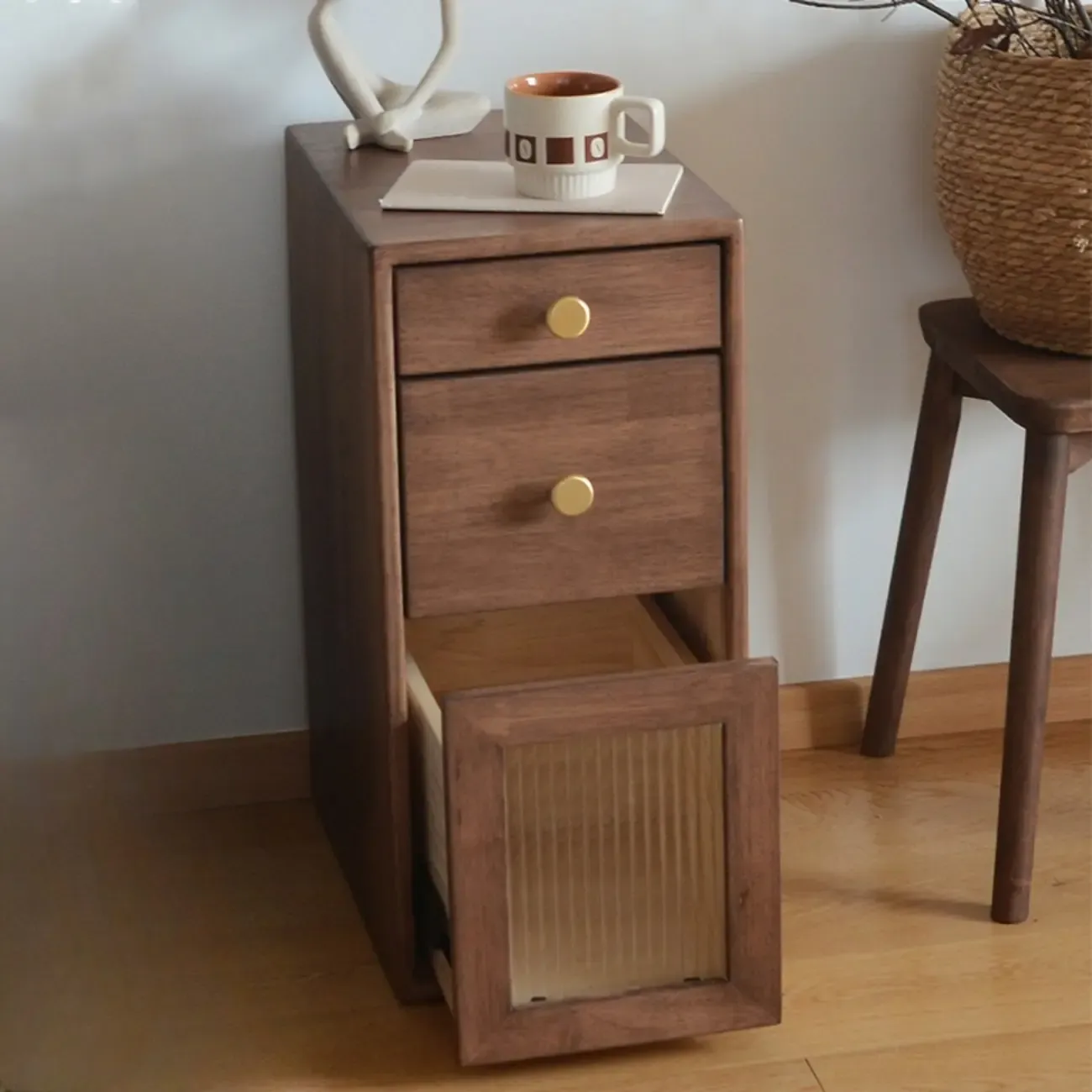 Vintage Brown Wood 2-Drawer Nightstand Image - 4