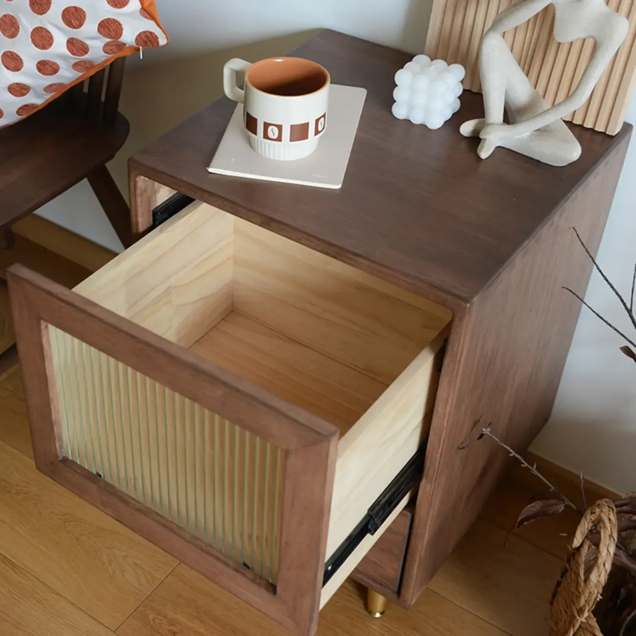 Vintage Brown Wood 2-Drawer Nightstand Image - 9