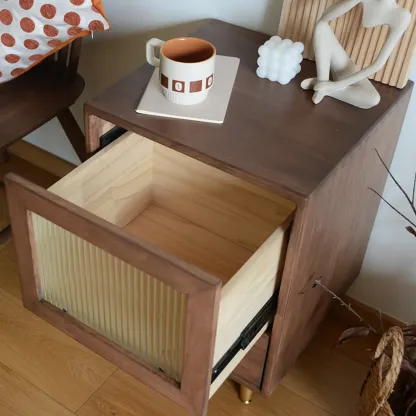 Vintage Brown Wood 2-Drawer Nightstand Image - 9