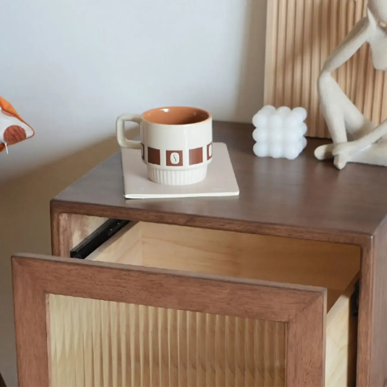 Vintage Brown Wood 2-Drawer Nightstand Image - 12