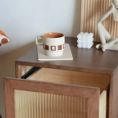 Vintage Brown Wood 2-Drawer Nightstand Image - 12