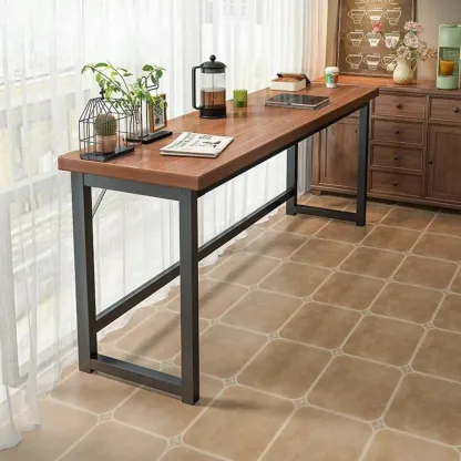 Modern Brown Wooden Metal Frame Fixed Top Bar Tables Image - 1