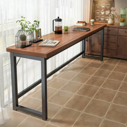 Modern Brown Wooden Metal Frame Fixed Top Bar Tables Image - 5