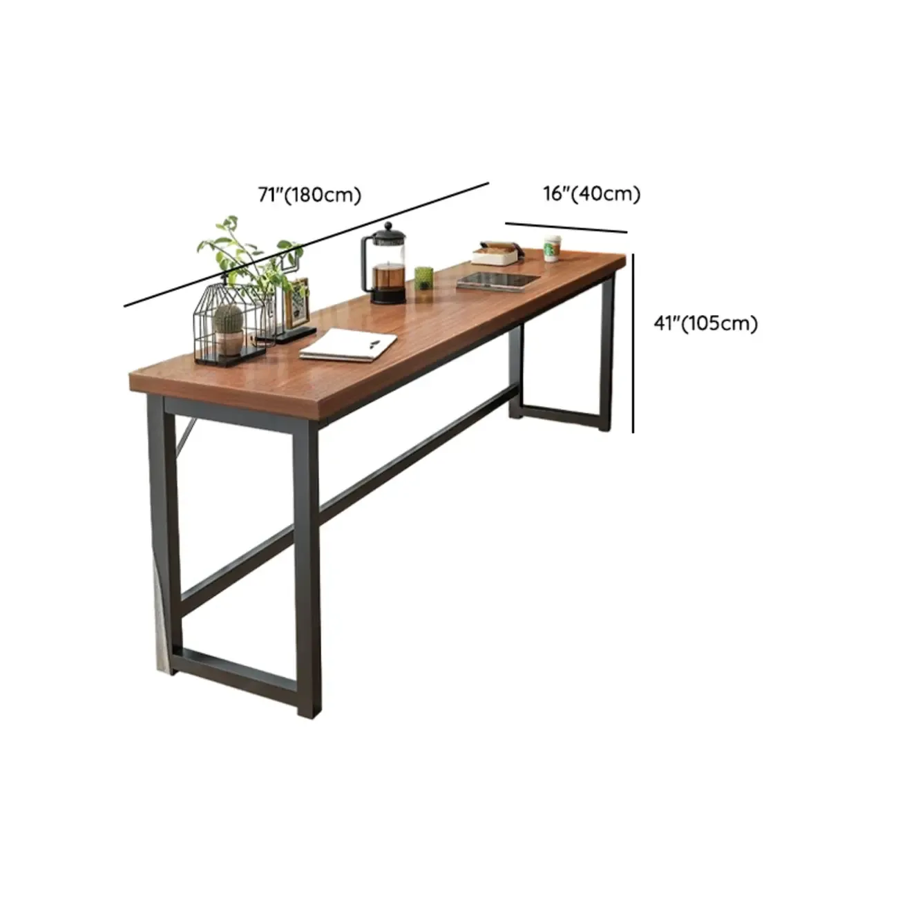 Modern Brown Wooden Metal Frame Fixed Top Bar Tables Image - 14