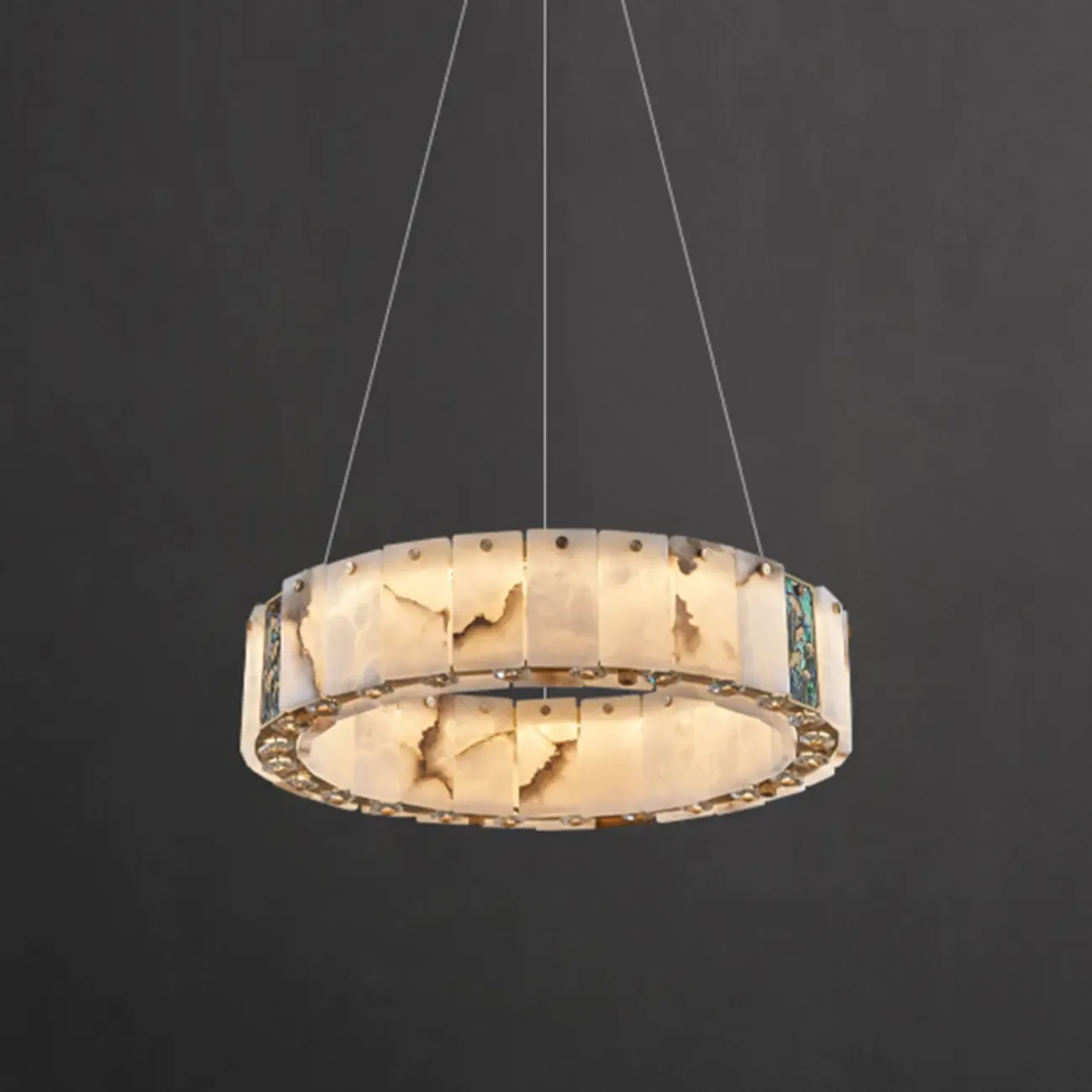 Agate Gold Circular Onyx Modern Ring Chandelier Light Image - 5
