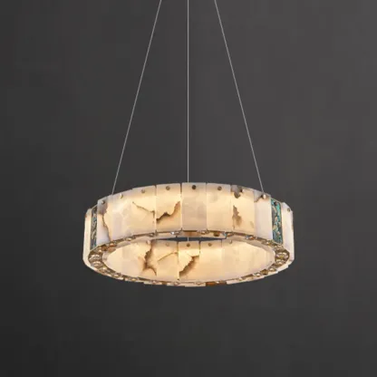 Agate Gold Circular Onyx Modern Ring Chandelier Light Image - 5