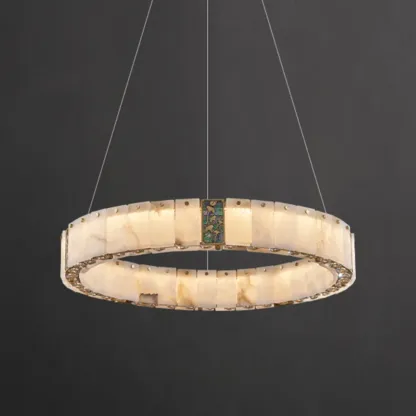 Agate Gold Circular Onyx Modern Ring Chandelier Light Image - 6