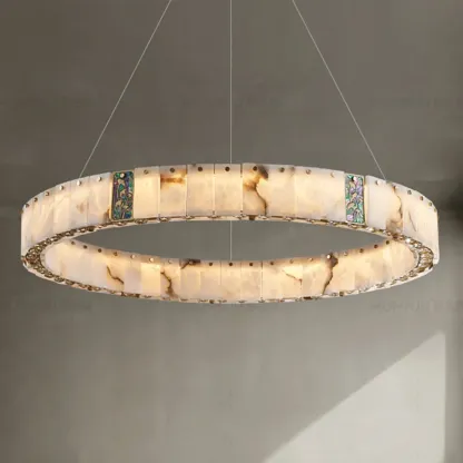Agate Gold Circular Onyx Modern Ring Chandelier Light Image - 4