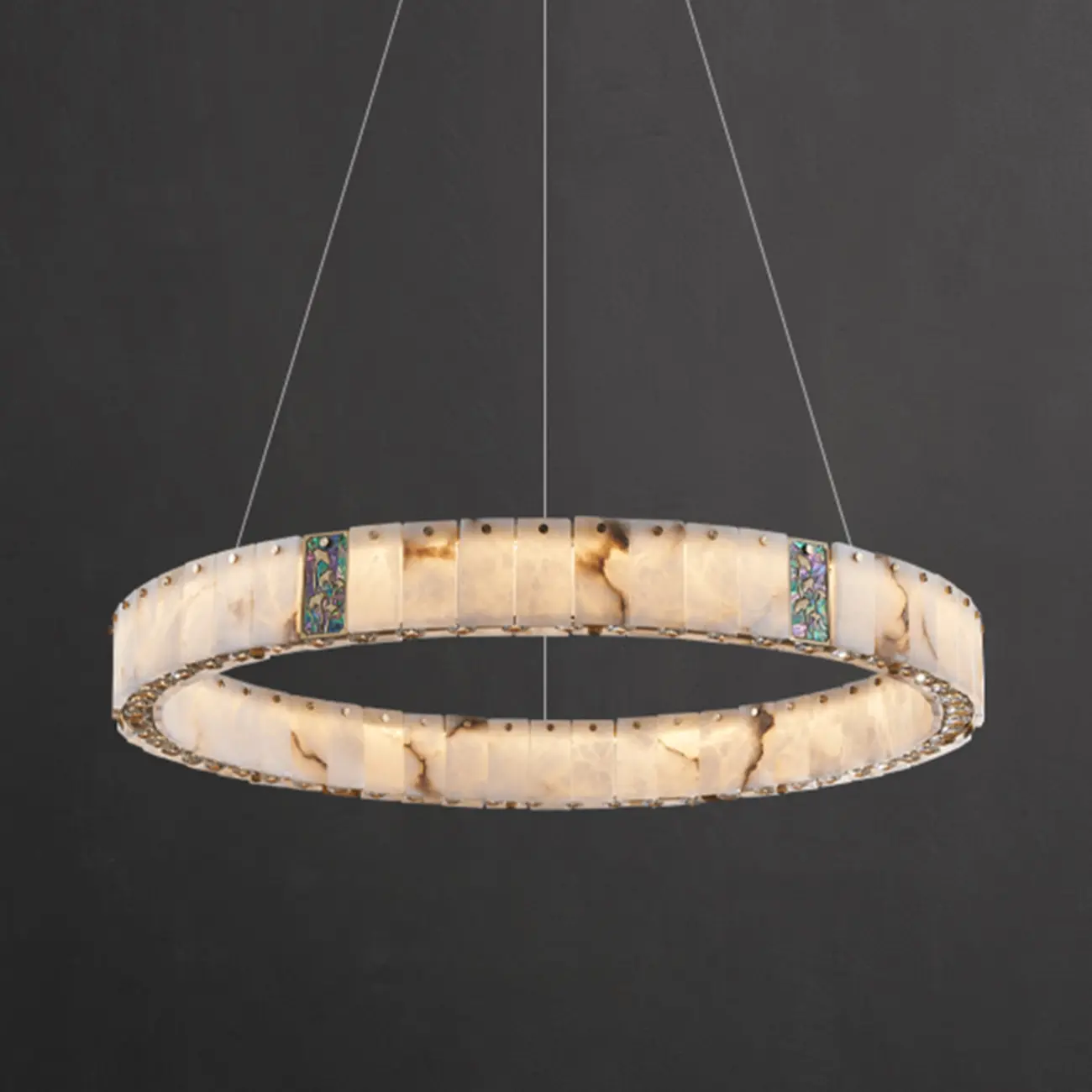 Agate Gold Circular Onyx Modern Ring Chandelier Light Image - 7 | homeyfad