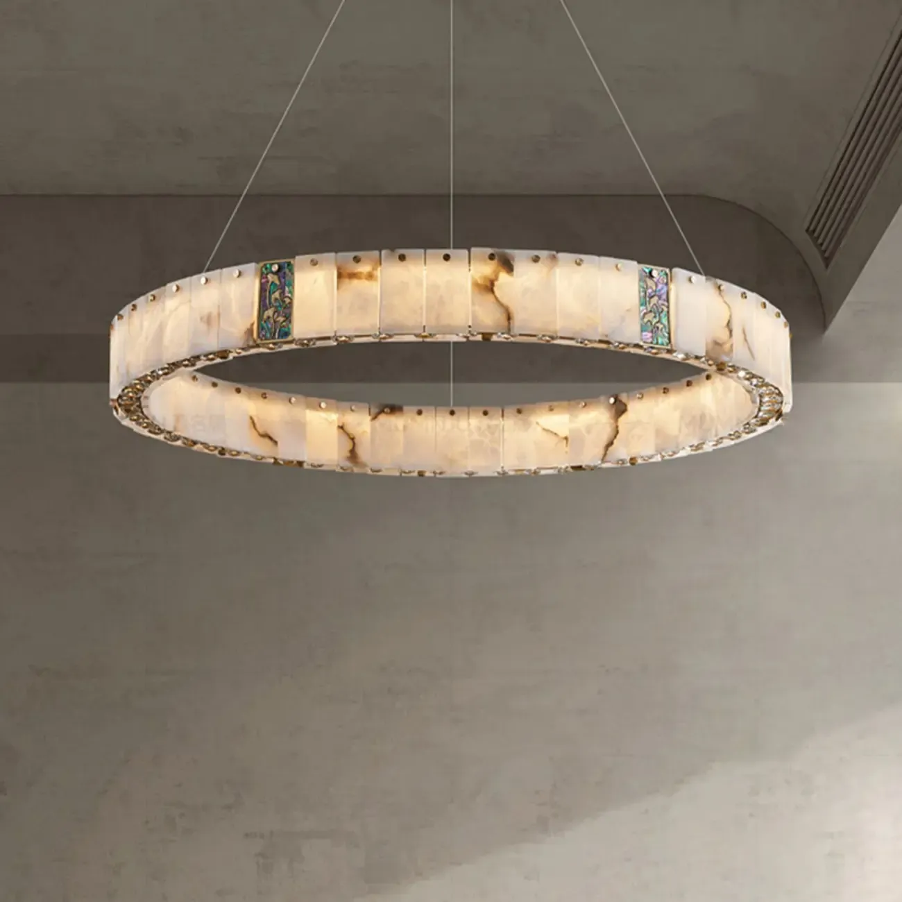 Agate Gold Circular Onyx Modern Ring Chandelier Light Image - 2